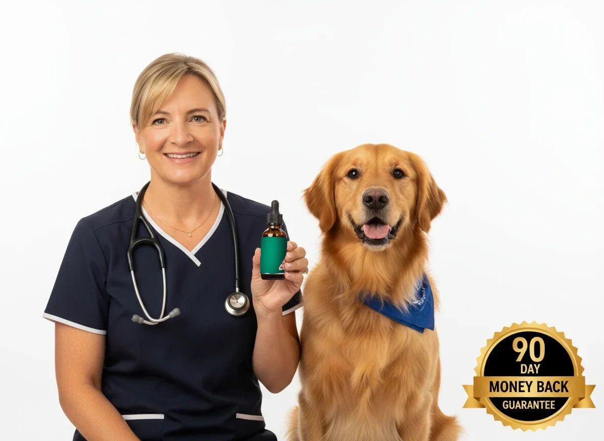 Veterinary nurse holding Furbos Liquid Collagen