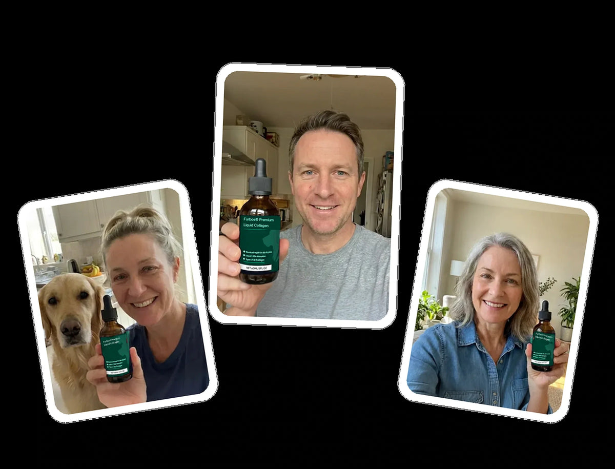 Dog owners holding Furbos Premium Liquid Collagen